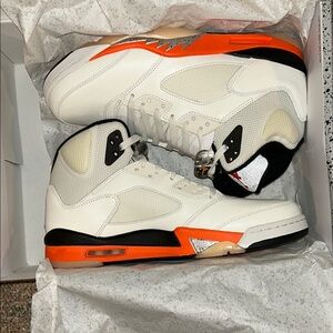 Air Jordan 5 Retro Men's White and Orange High-Top Sneakers